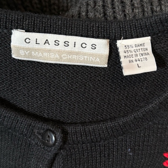 Classic Black Cardigan with Vibrant Floral Patterns Large - Picture 5 of 5